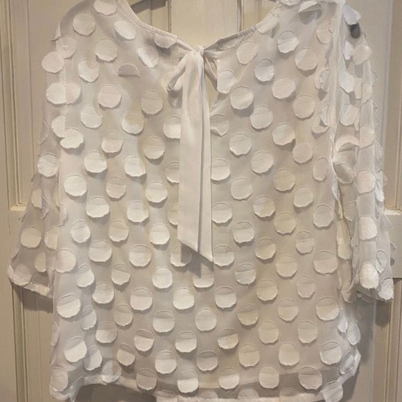 Anthropologie Sz4 chiffon white dot tie back blouse - Picture 4 of 7